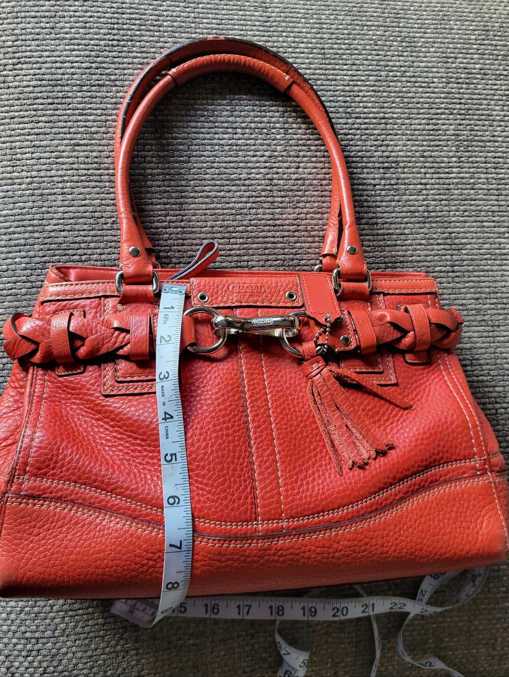 Coach Choral Leather Shoulder Bag with Peach Tassel Charm - Picture 5 of 9